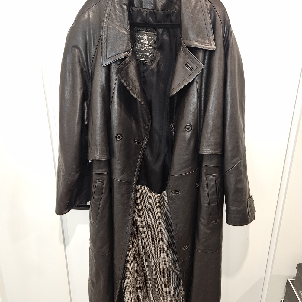 Men's Brown Leather Trench Coat